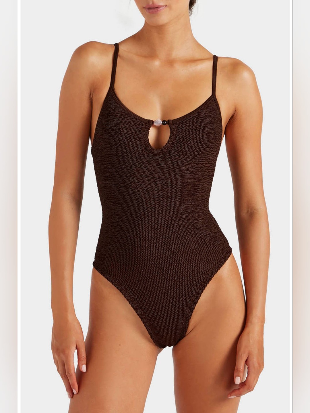Hunza G Mia Beaded One-Piece Swimsuit Brown One Size